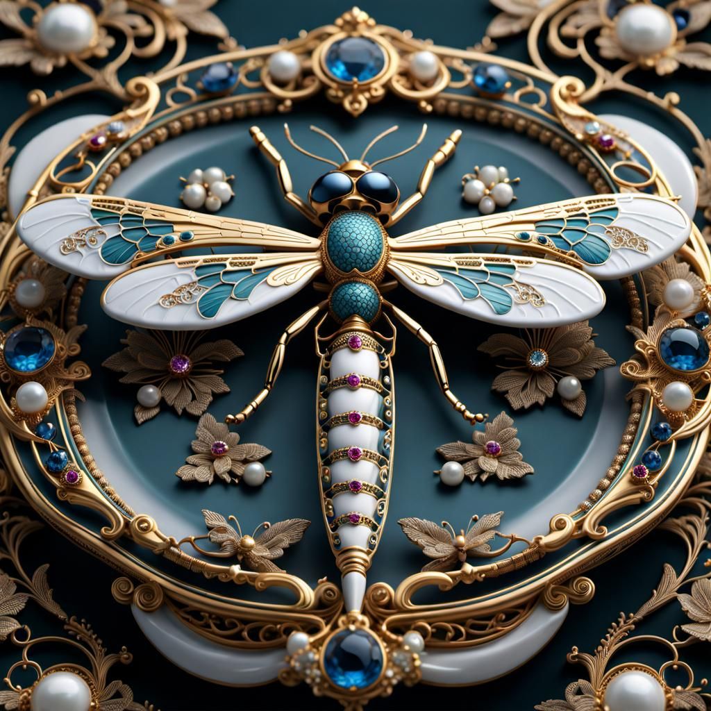 Porcelain and jewel laced dragonfly