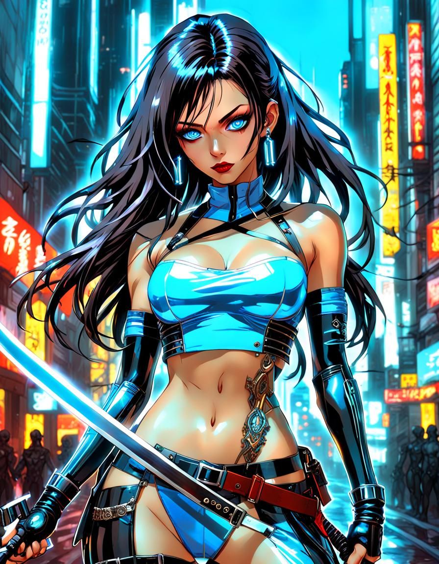 Anime style video game, Katsuya Terada, Mark Brooks, portrait utopistic  city, neon highlights, hot girl with perfect body, amazing chest, lo... -  AI Generated Artwork - NightCafe Creator