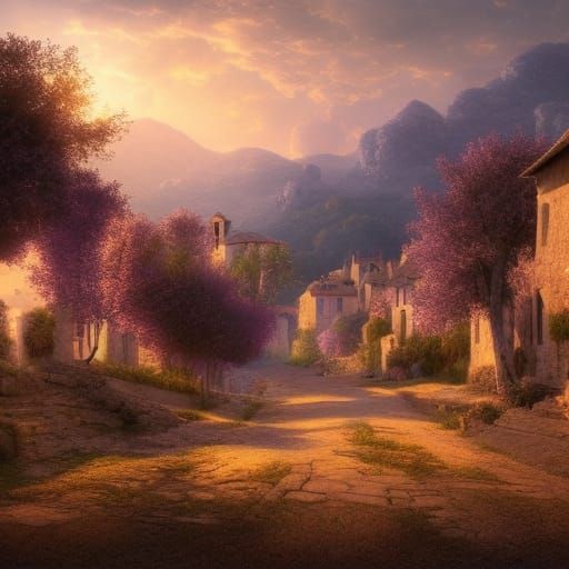 A small village in provence :: peach and purple :: Light and...