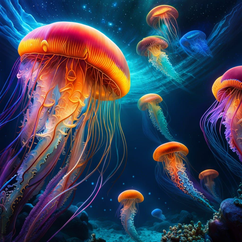 underwater world, bioluminescence, vibrant and colorful, futuristic ...