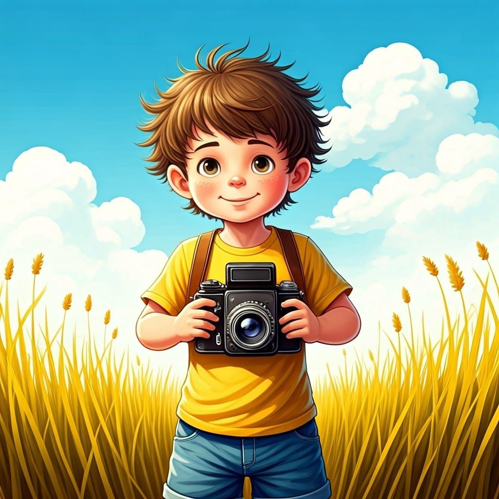 Whimsical Boy Captured in Sunny Field