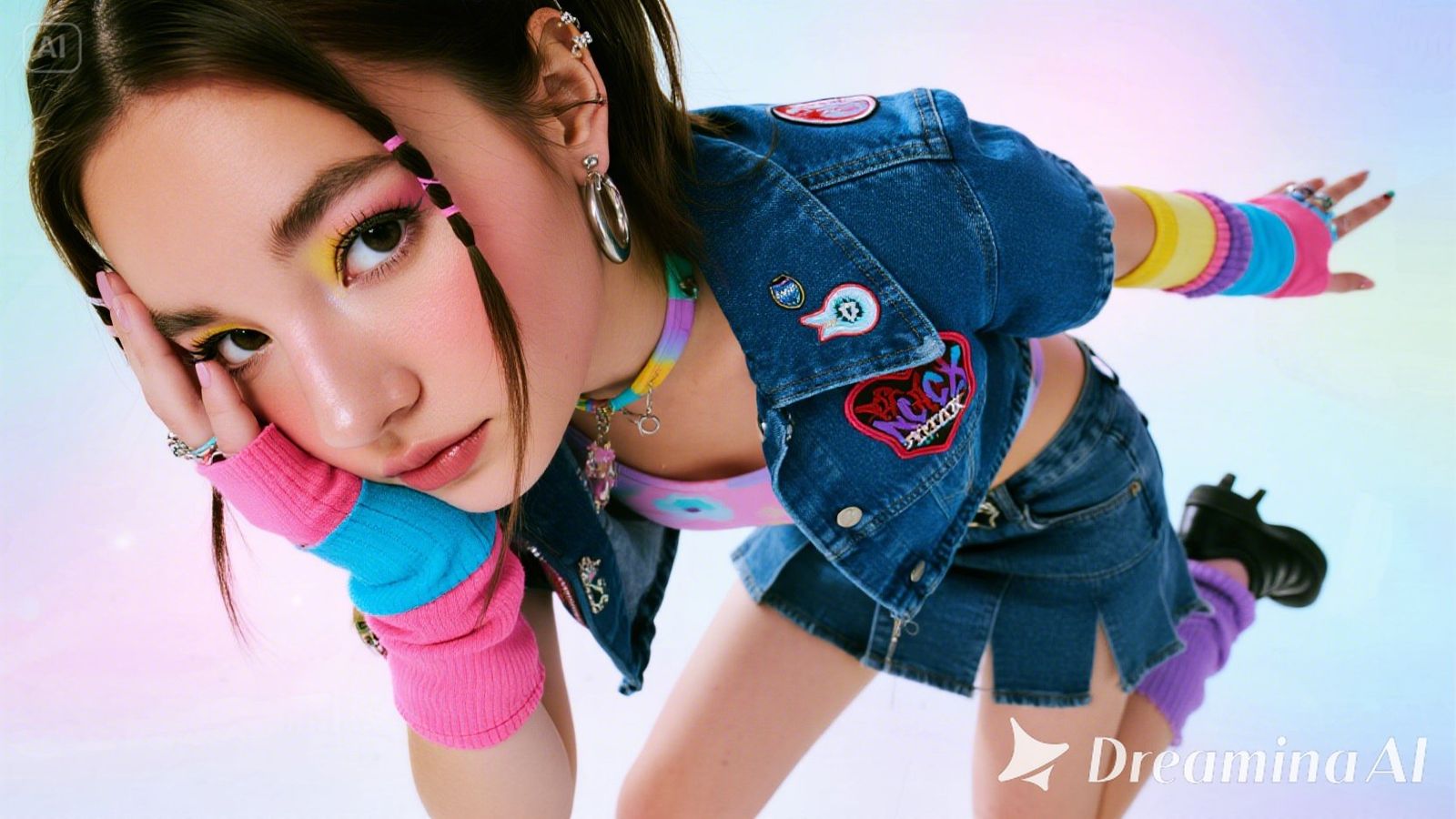 80's punk girl with cute-punk mix outfit