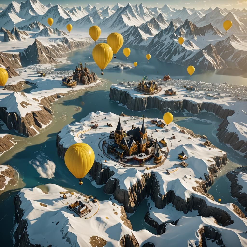 flying over the North Pole in a yellow balloon