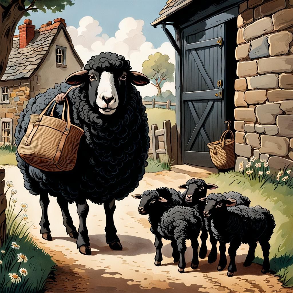 Baa, baa, black sheep,
Have you any wool?
Yes sir, yes sir,
Three bags full.
One for the master,
One for the dame,
And o...
