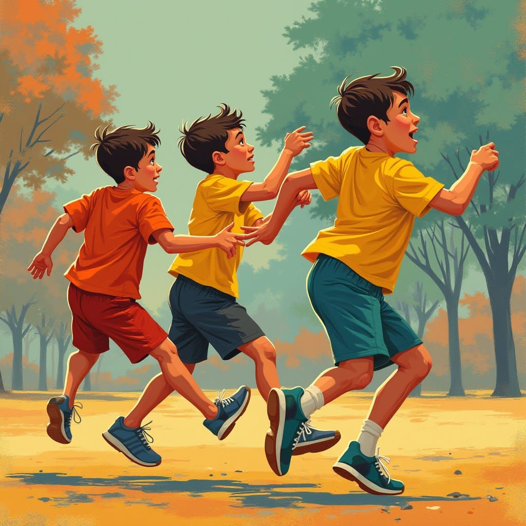 Boys Playing in Harmony: Cartoon Style Illustration