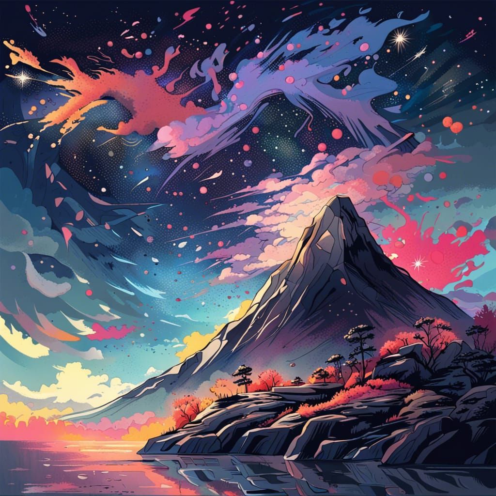 Starry sky in Japanese art style  by @saly