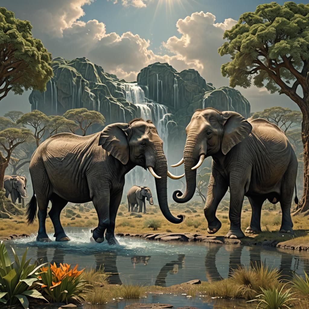 Elephants' paradise - AI Generated Artwork - NightCafe Creator