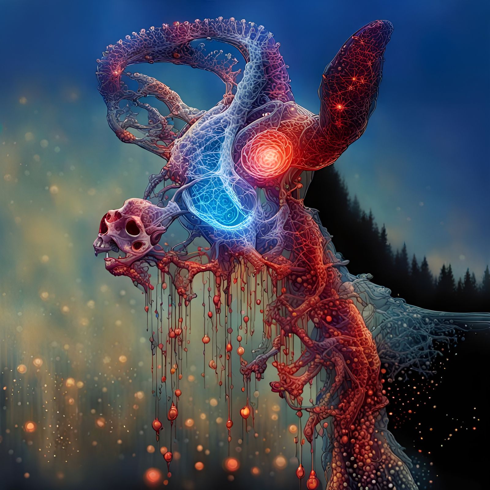 Demonic Banana Gunfight in Surrealist Style