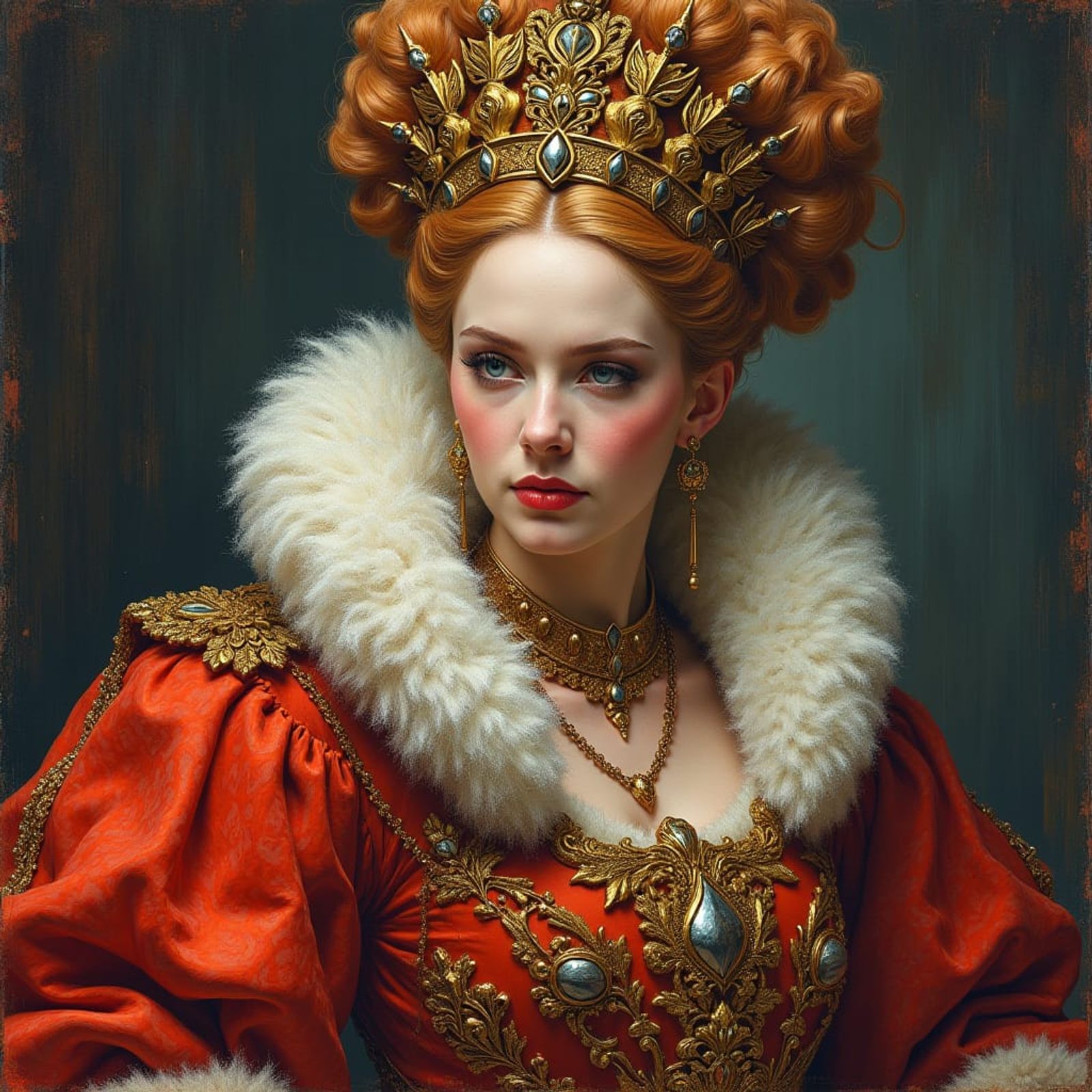 A renaissance era painting with oil pastels of bombastic side eye