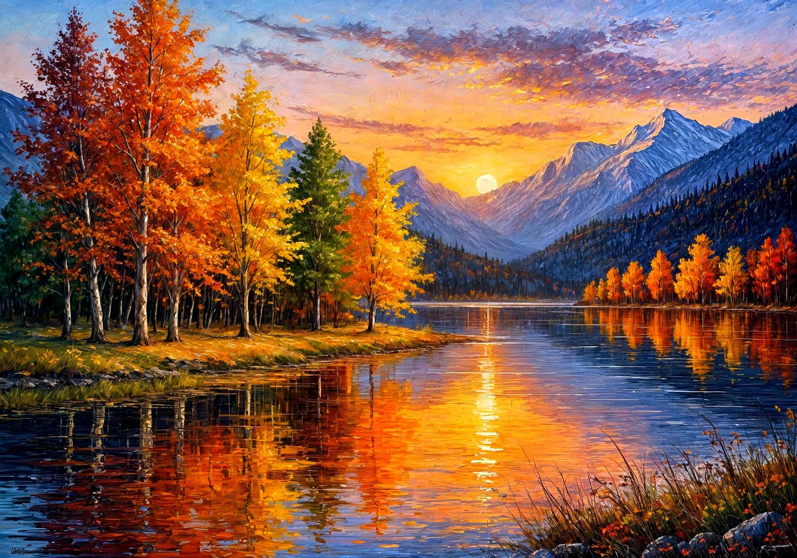 A vibrant autumn landscape at sunset.   by @photon