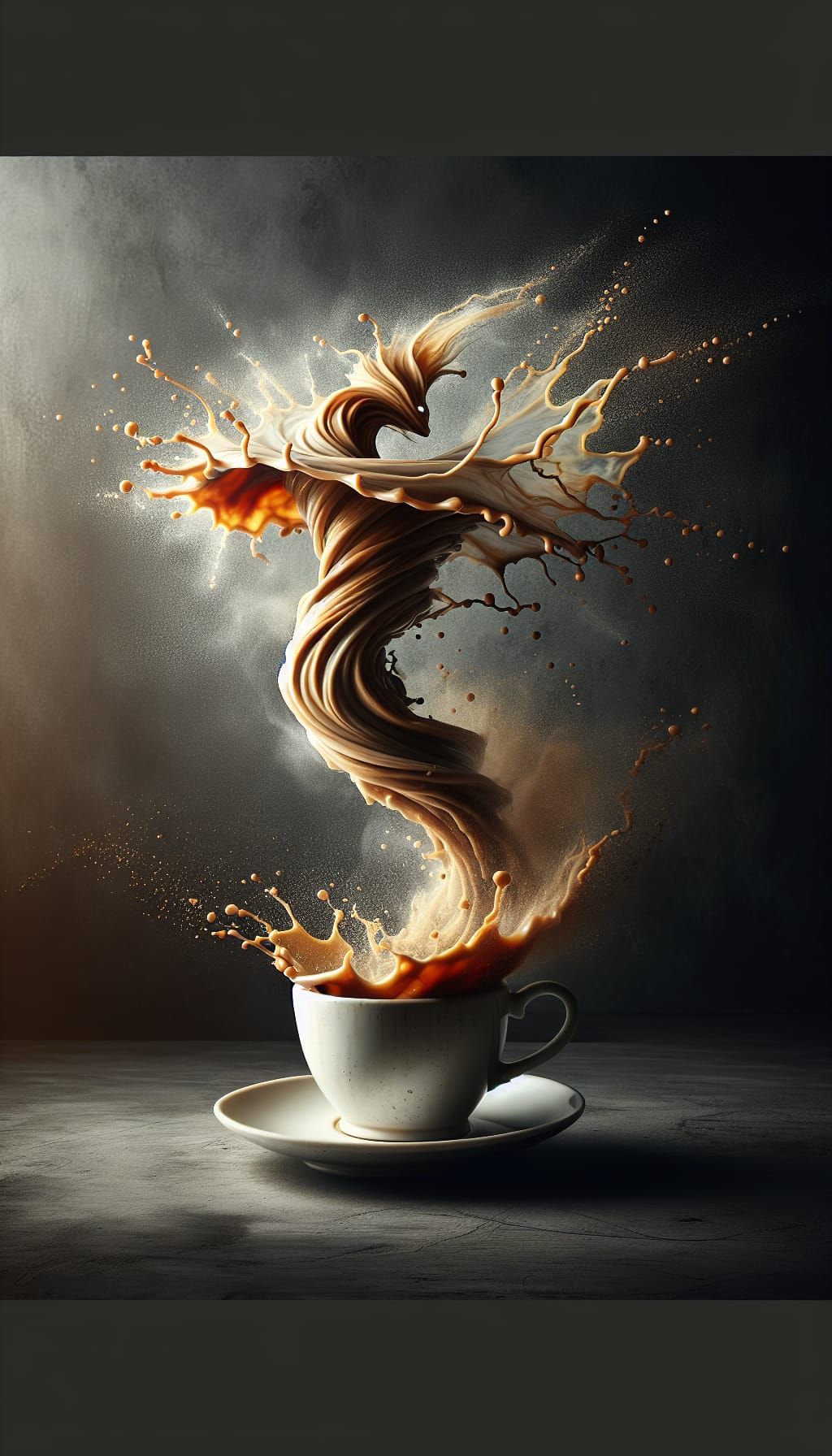 Coffee Djinn Emerges From Teacup as Splash Art