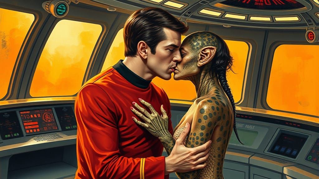 CAPTAIN KIRK KISSES ALIEN  by @INTERCEDENCE
