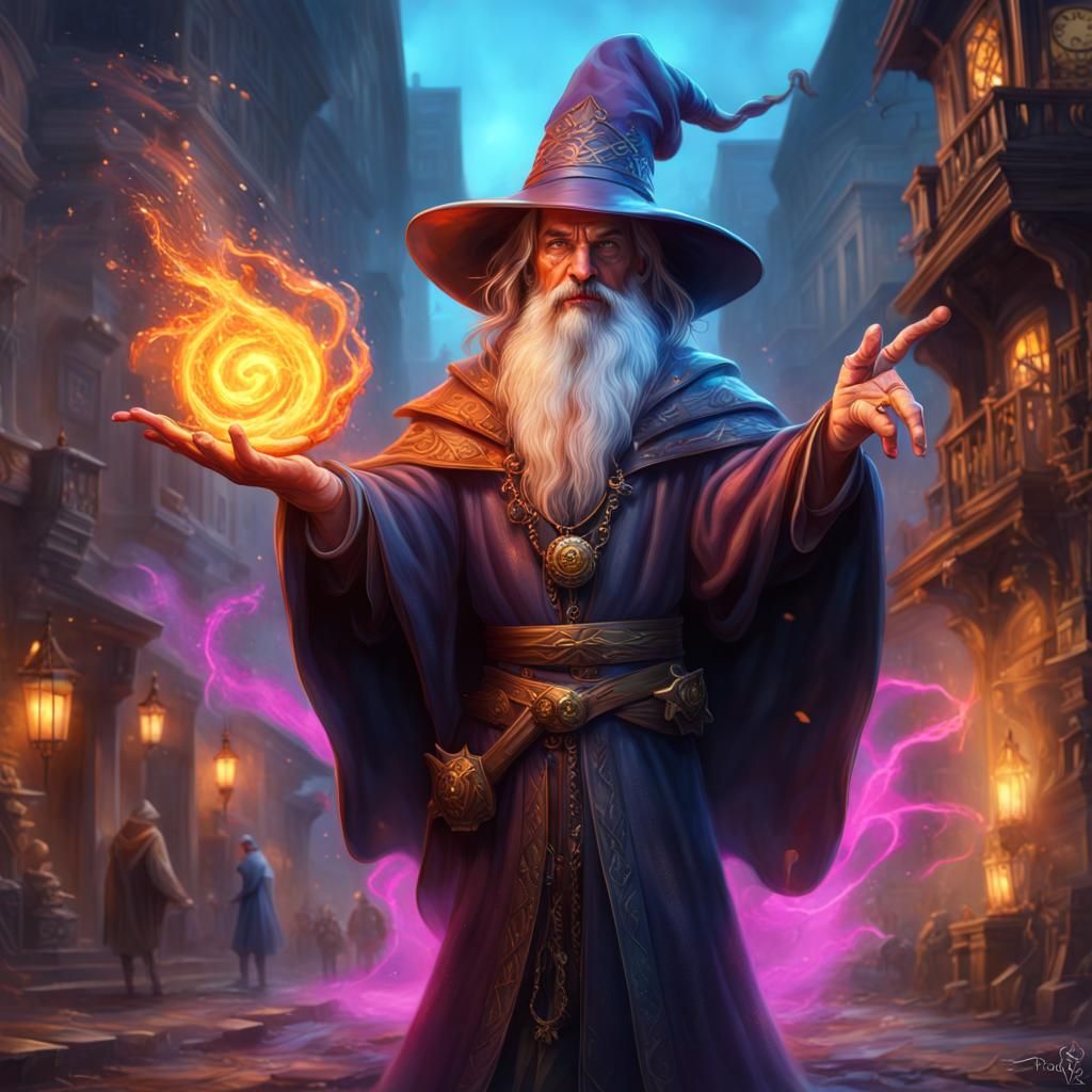 Extremely powerful sorcerer casting a spell that will destroy a whole ...