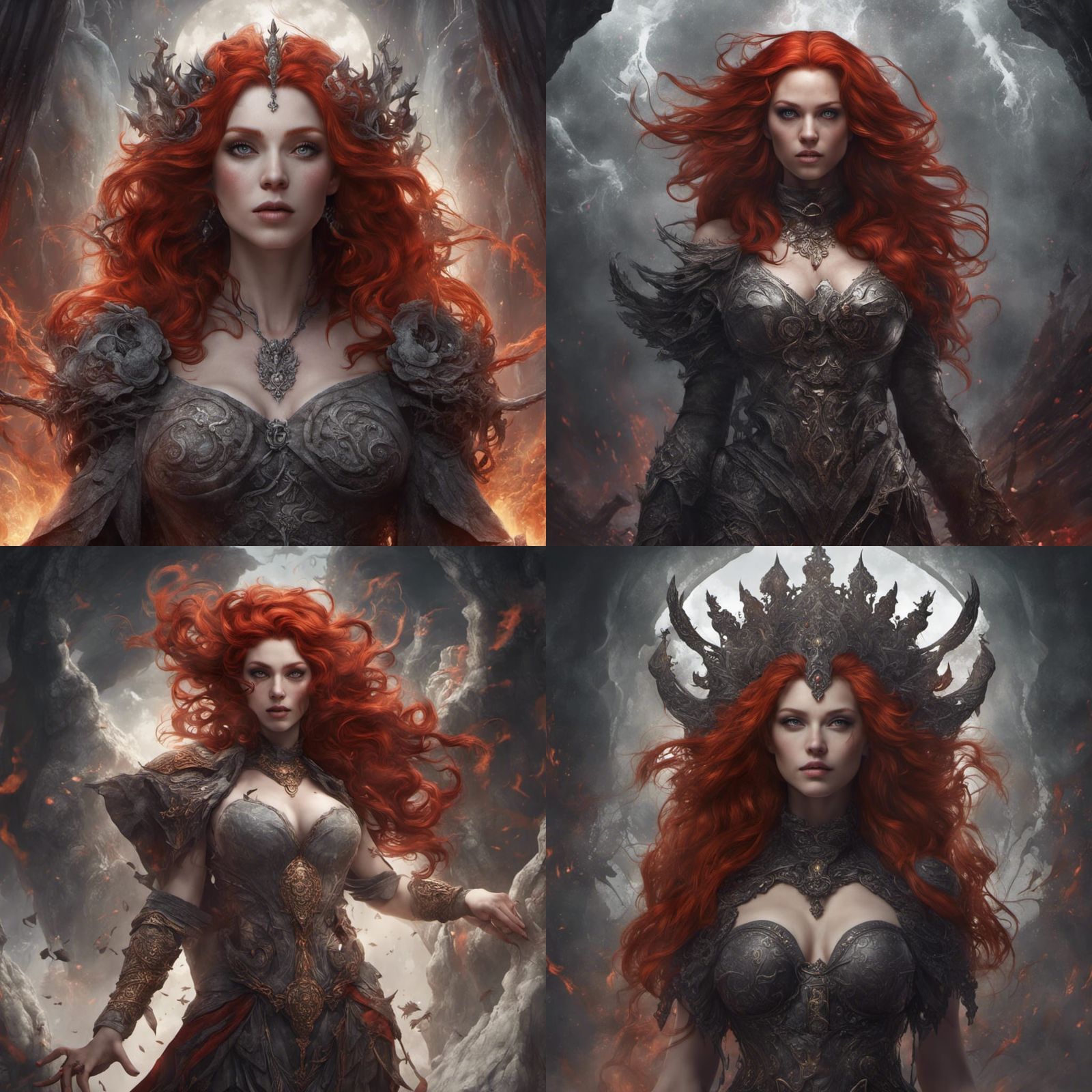 Goddess of Chaos, Shadows and Darkness, Curvy, Red Hair, Gre...