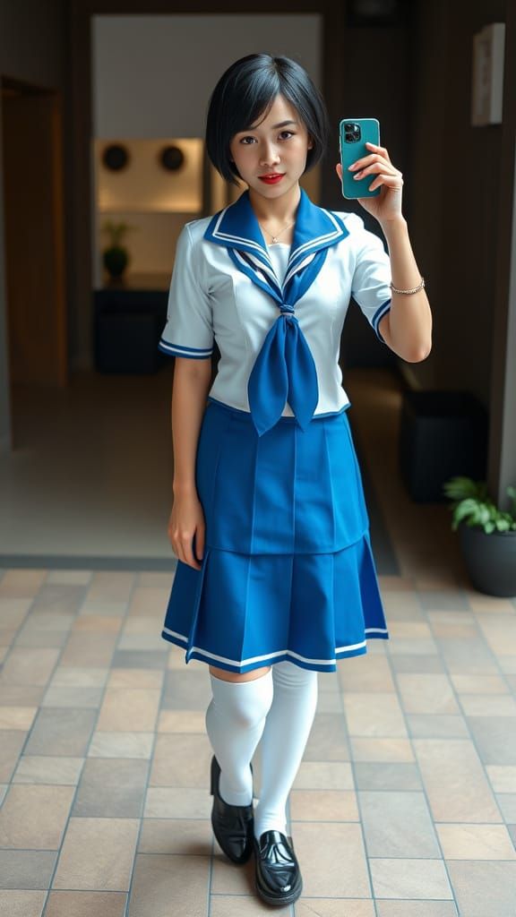 Hyperrealistic Selfie of a Thai Woman in Seifuku Uniform