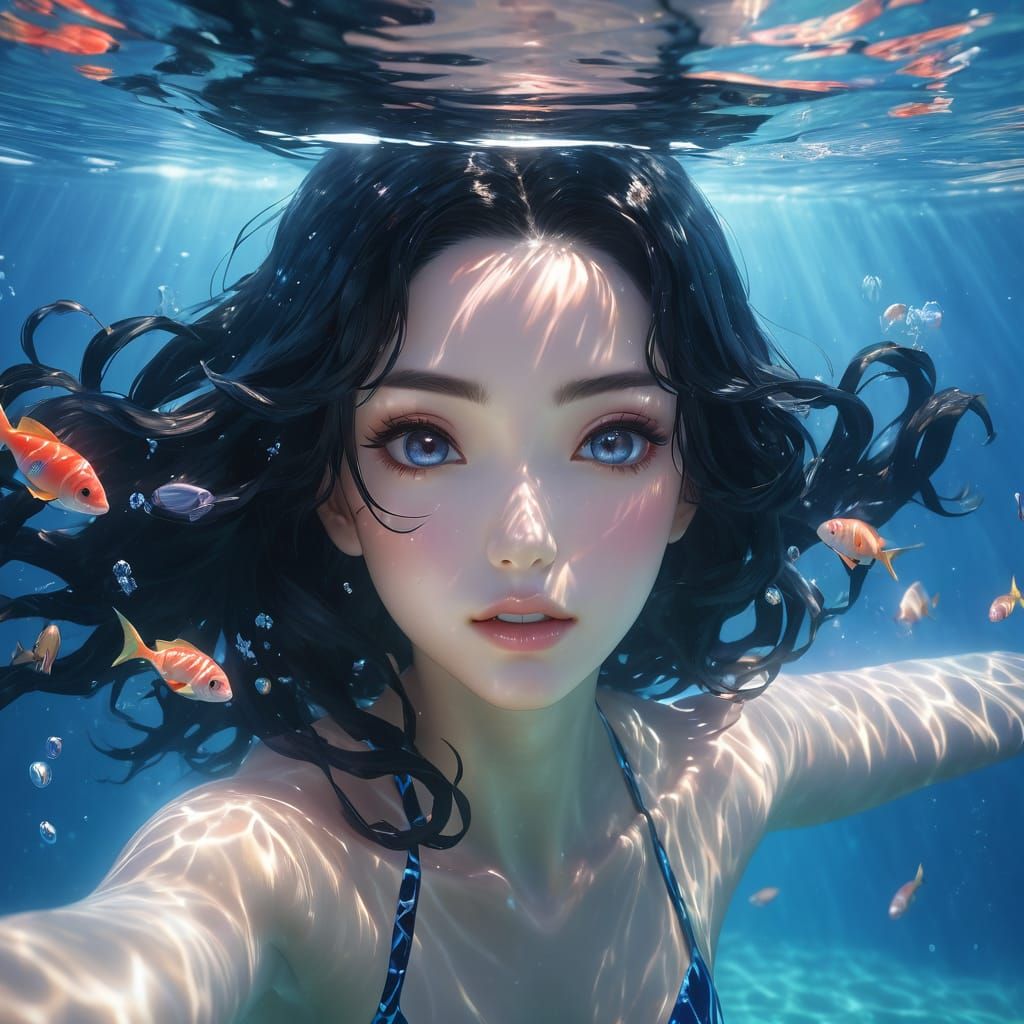 Moon swimming underwater