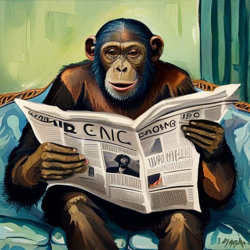 chimp reading newspaper on sunday morning  by @B_E_L