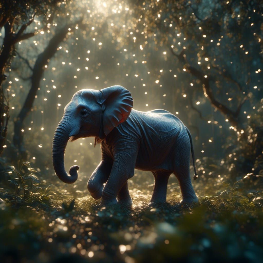 glass baby elephant Cinematic film still, shot on v-raptor X...