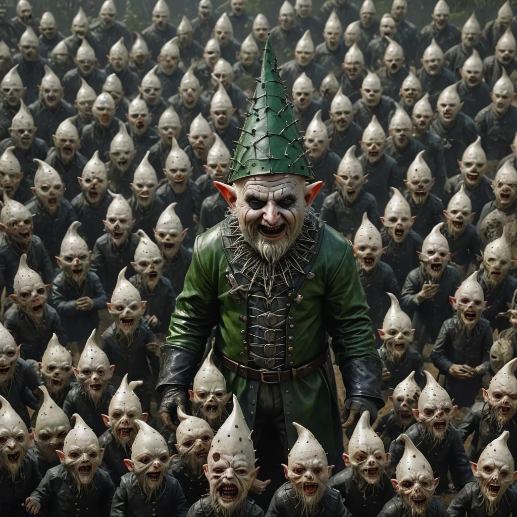 A hyperrealistic Evil garden Gnome, as a Pinhead, from the m...