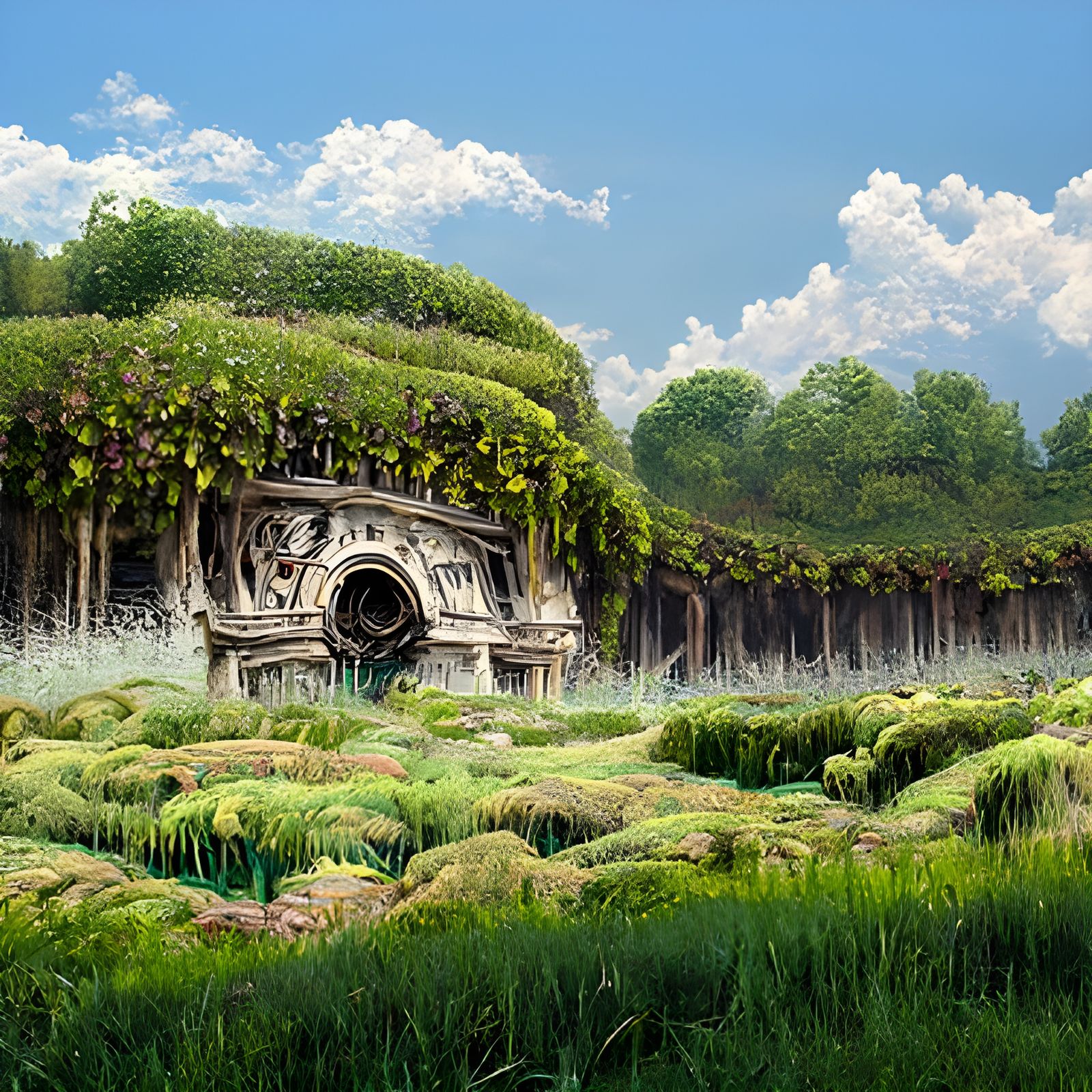 Overgrown ancient ruins