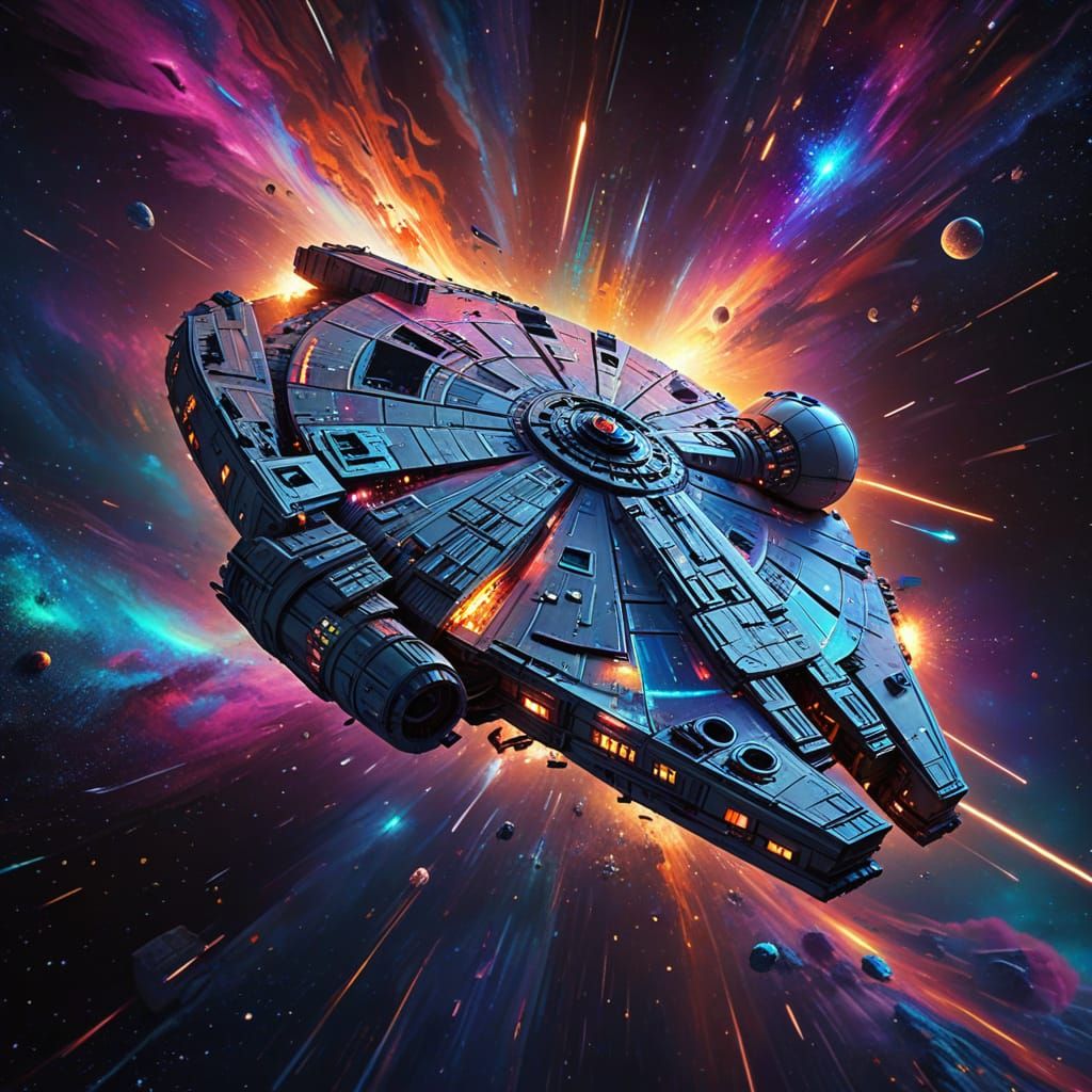 Millenum falcon orbiting Alderan  by @Melissa Fischer