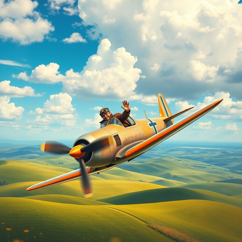 Vintage-Style Plane Soars Through Idyllic Countryside