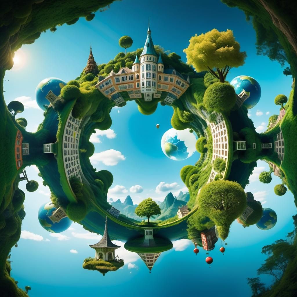 whimsical scene of an (UPSIDE DOWN WORLD:1.3)