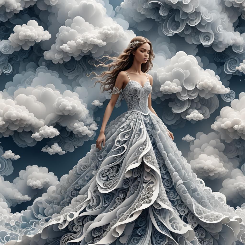 Teen Girl in Cloud Dress: Abstract Fractal Art