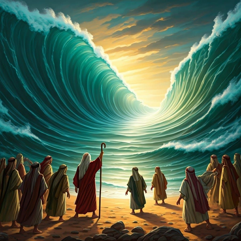 Triumphant Moses at Red Sea in 19th-Century Romantic Style