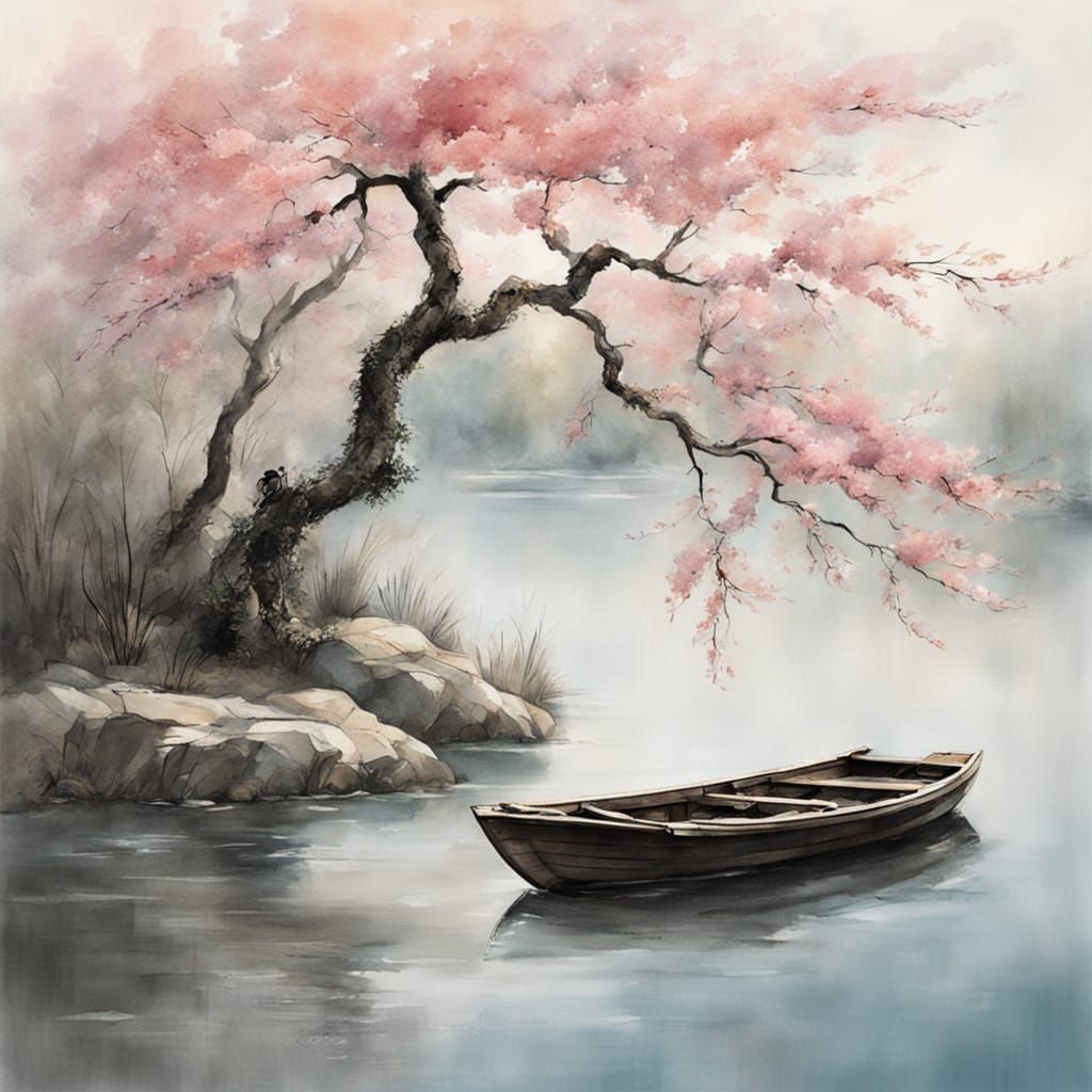 Blooming Cherry Tree: Traditional Chinese Painting