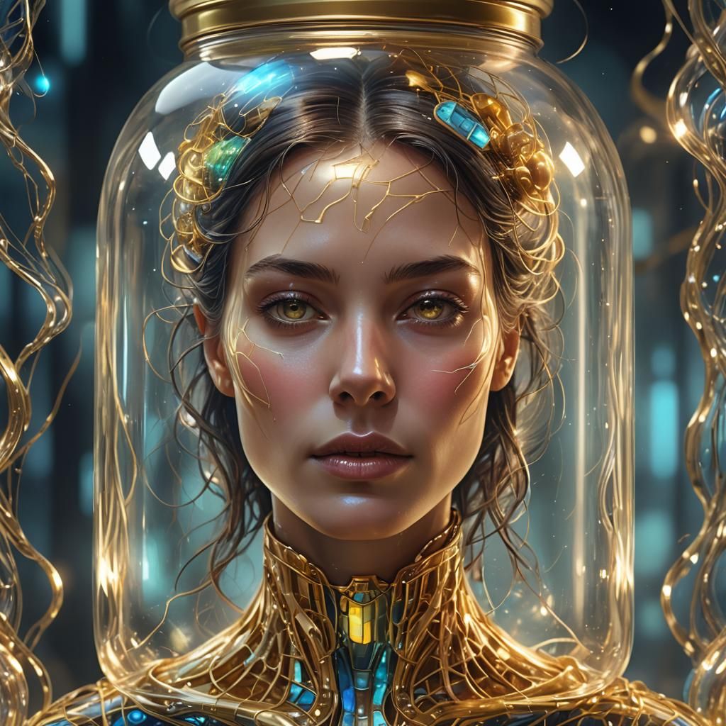 Futuristic Woman in a Jar: Surreal Digital Art