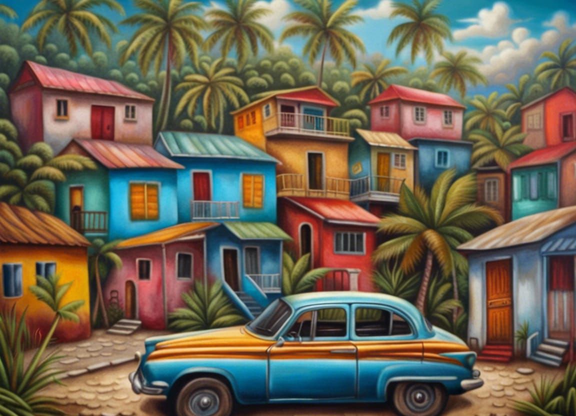 Colorful Haitian Seascape in Lazare Style