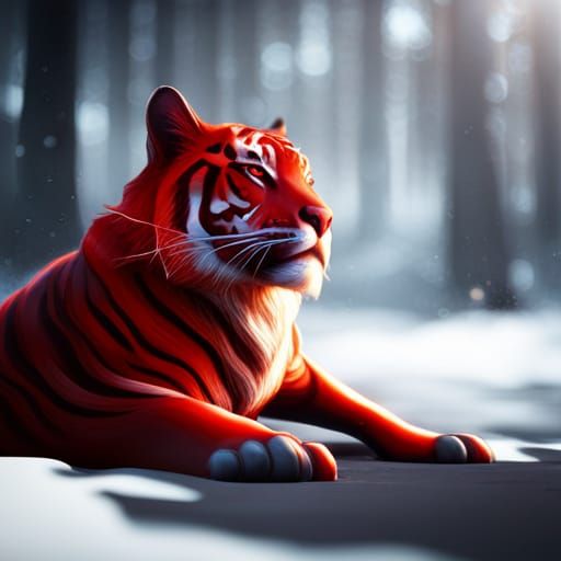 Red tiger hyper realistic 8k resolution intense depth of fie...