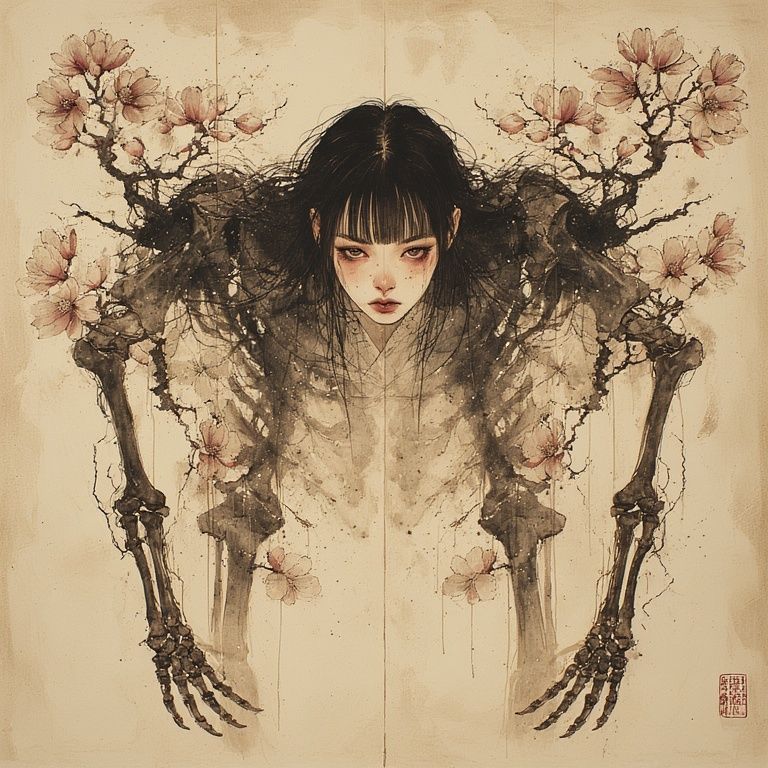 Skeleton overlay with magnolia