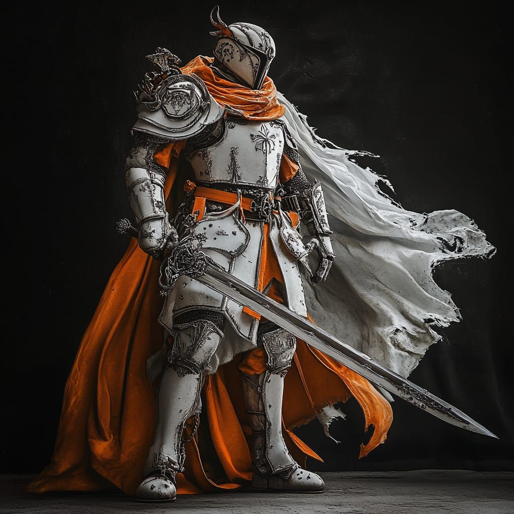 White and Orange Steampunk Knight