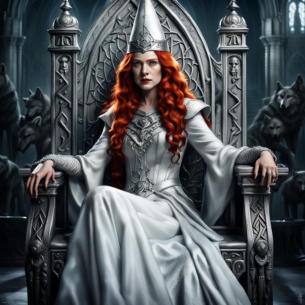 Sorcière blanche The Ice Queen, from Narnia sitting on her silver throne -  AI Generated Artwork - NightCafe Creator