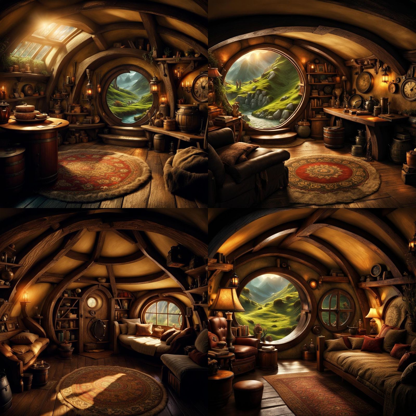 Inside Bilbos hobbit hole, warn and comfortable. Epic cinematic ...