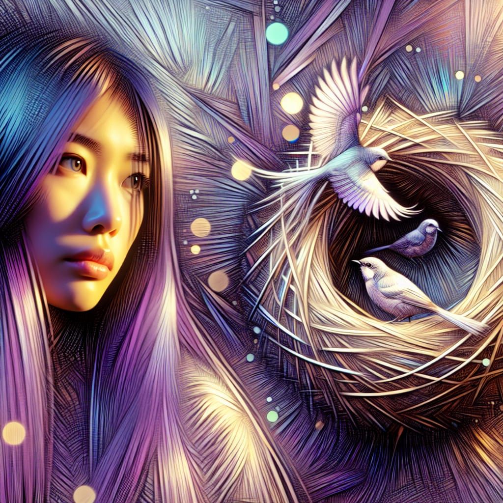 A beautiful lady with long purple hair, an empty nester alon...