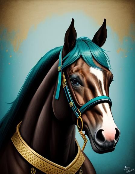 Pencil art, teal and gold