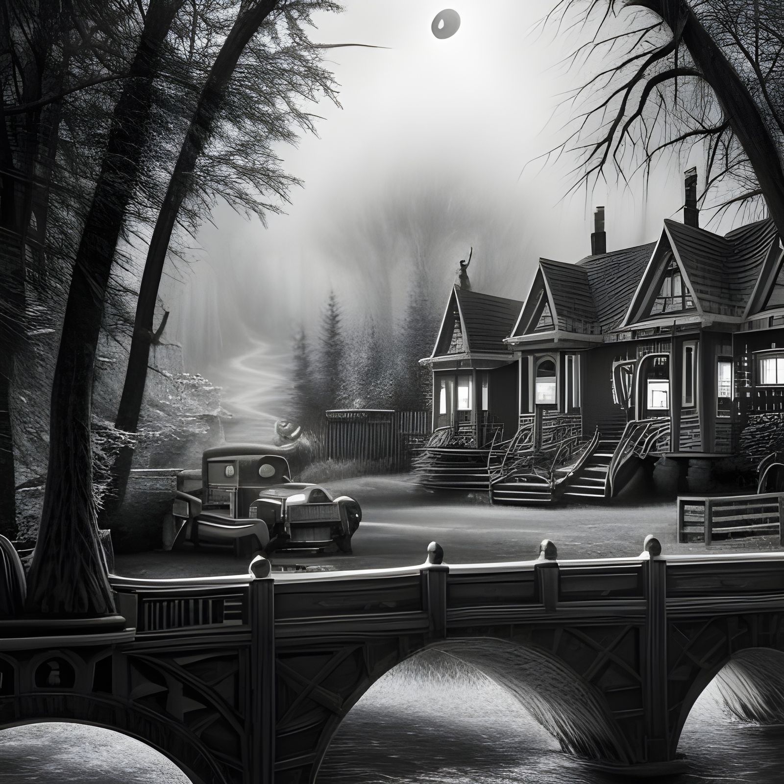 houses by the bridge - AI Generated Artwork - NightCafe Creator