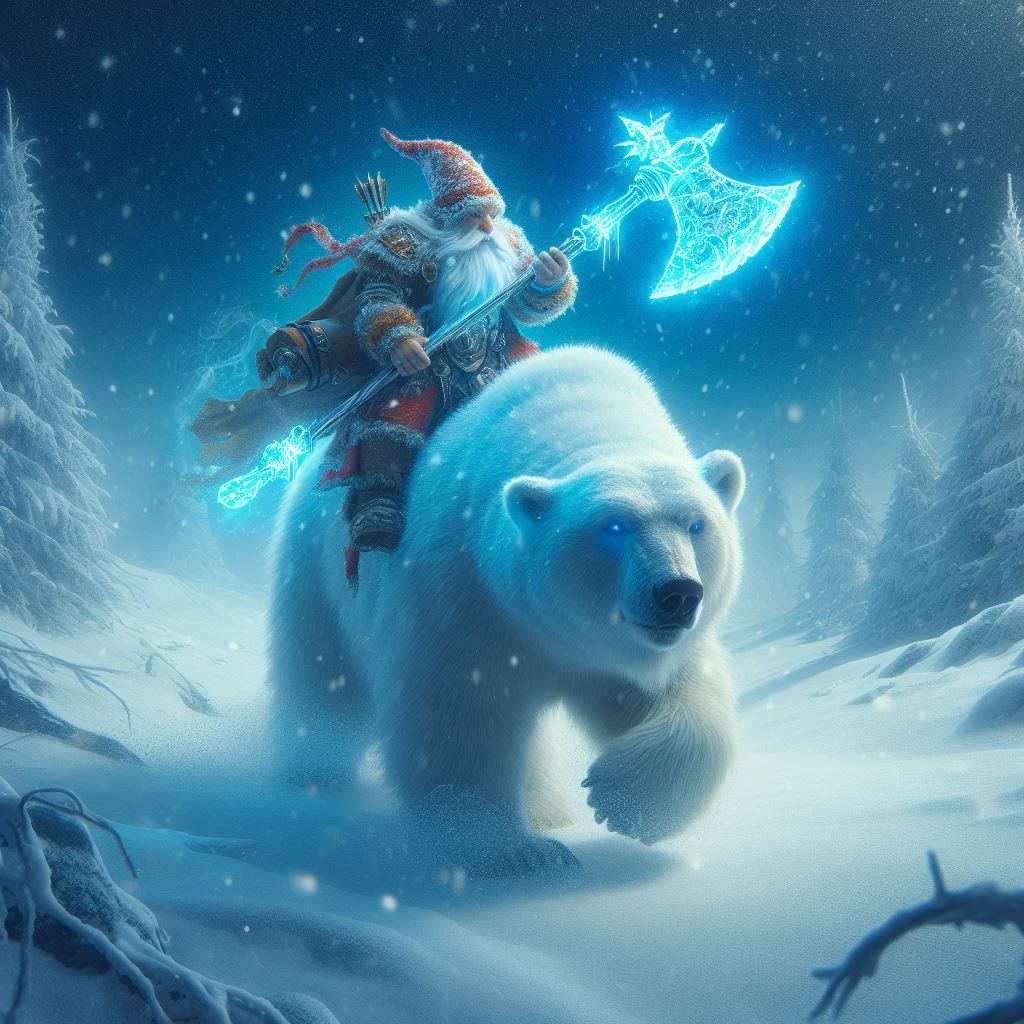 Dwarf riding polar bear