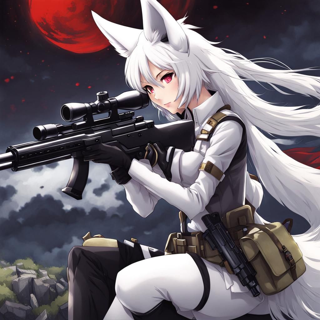 white kitsune sniper girl