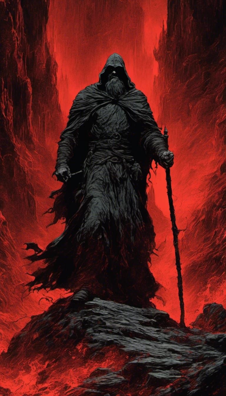 Dark evil tower standing in a firey cave <lora:Bakshiesque:1.0> 