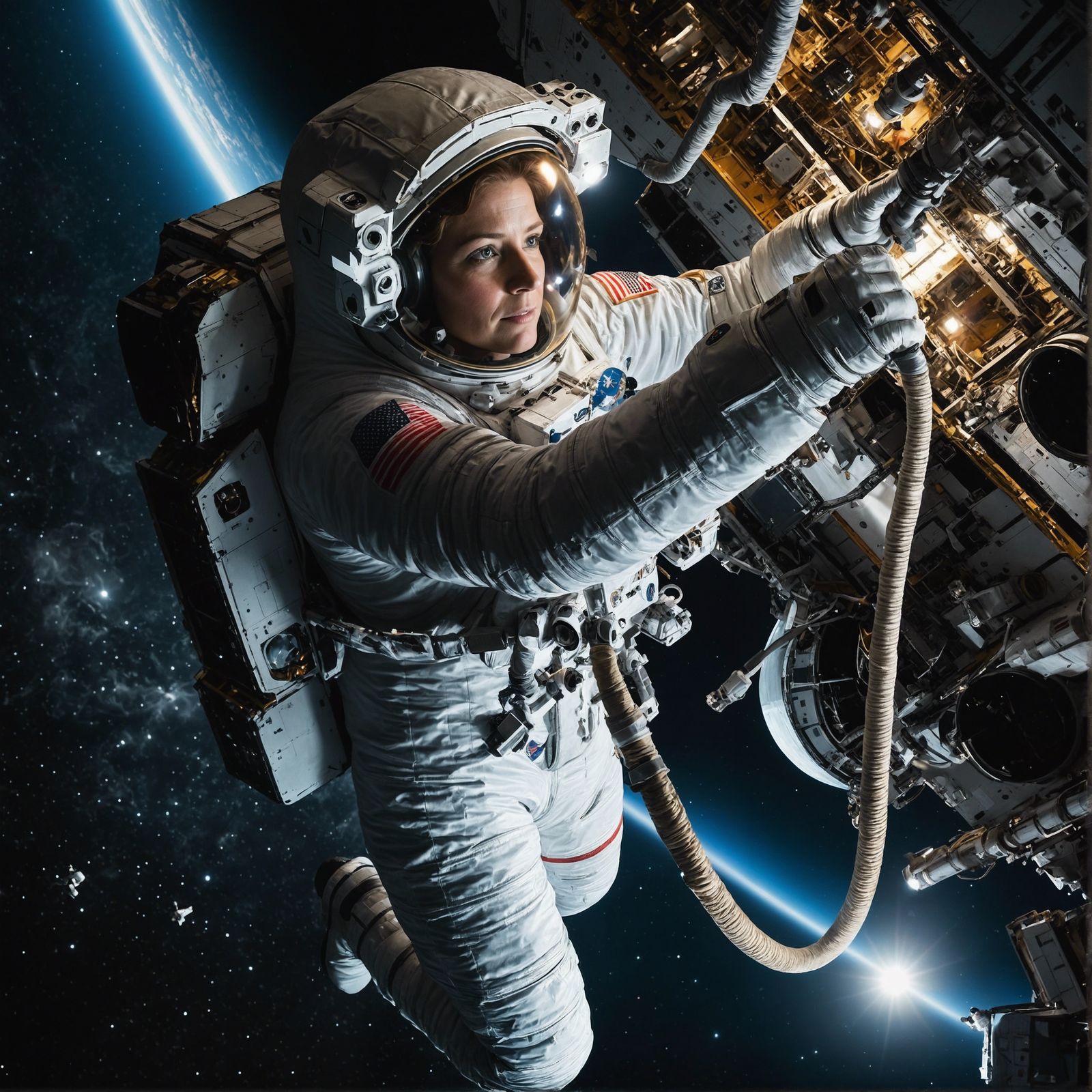 Astronaut Repairing a Space Station during EVA  by @Cheshyr Pontchartrain