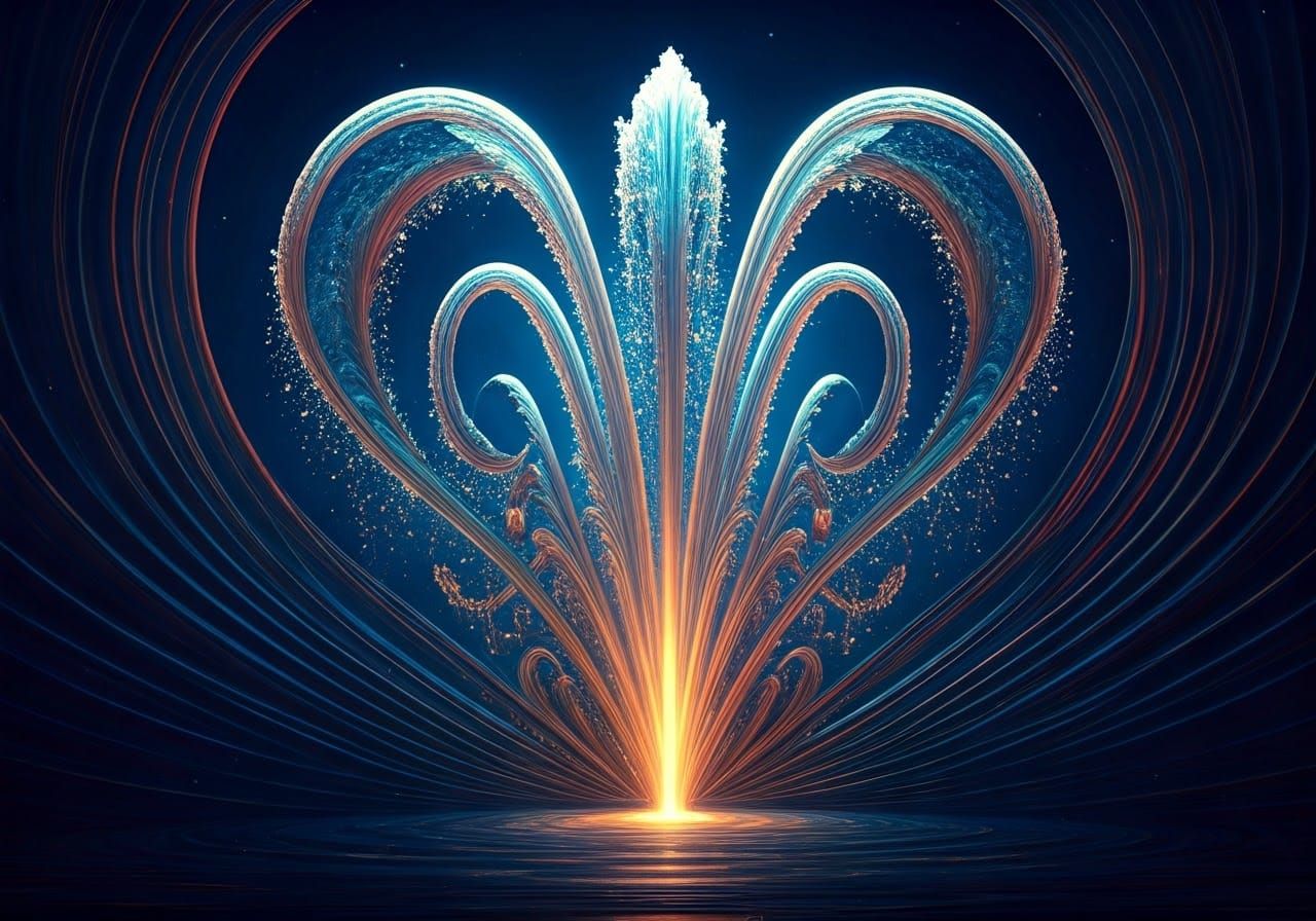 Iridescent Harp Fountain with Astral Glow