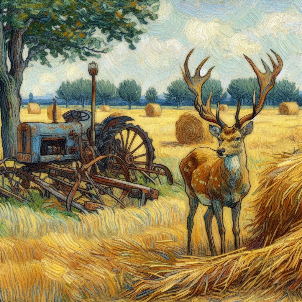 deer in the hay field.