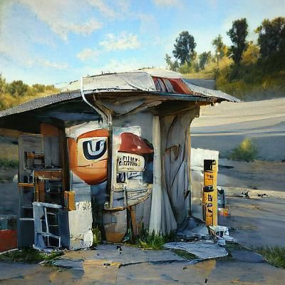 Gas Station on the side of a Highway