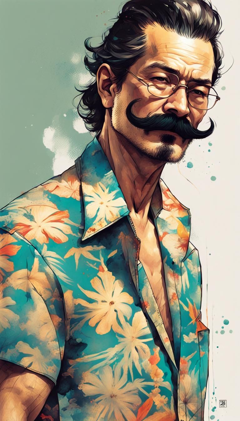 Inkpunk Man with Mustache Character Concept Art