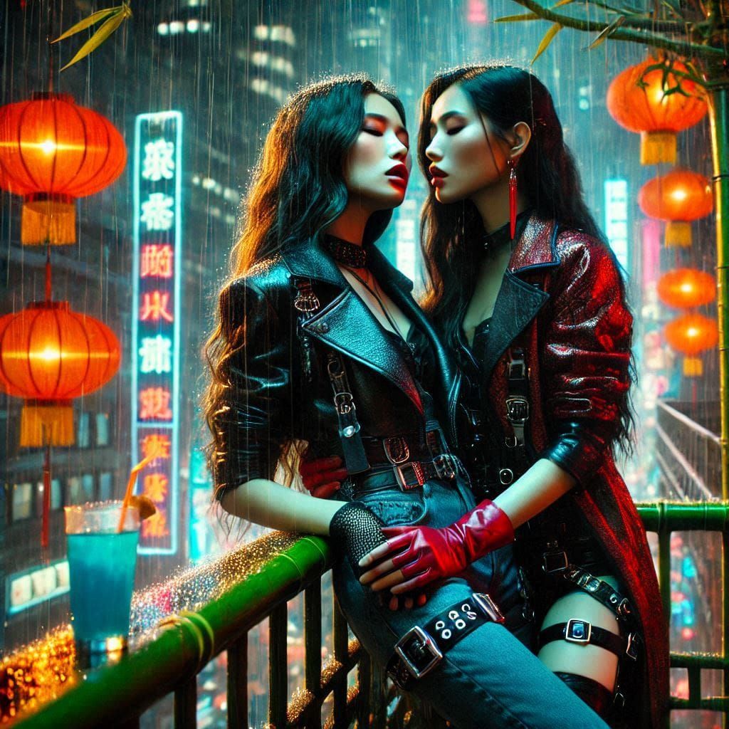 Romantic evening in cyberpunk city