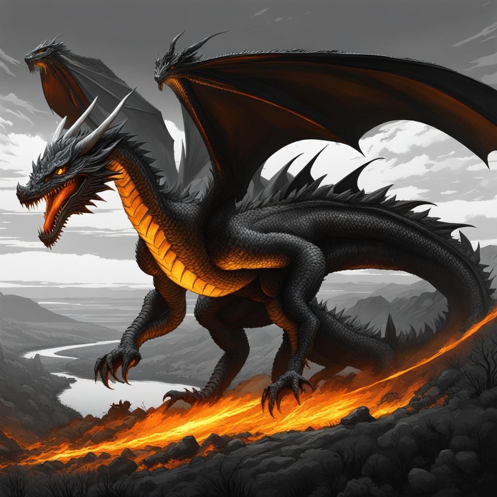 A black and white dragon in a black and white medieval fantastic ...